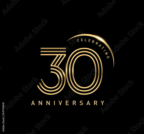 30 years anniversary celebration logotype. elegant modern number gold color
