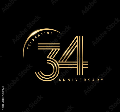34 years anniversary celebration logotype. elegant modern number gold color