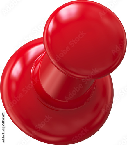 Red pin, push pin isolated on transparent background. 3D rendering