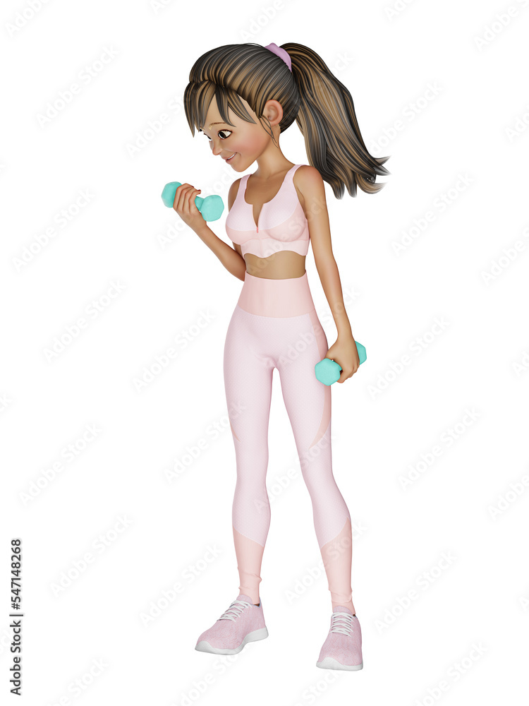 3D illustration. sporty woman doing fitness with dumbbell 3D illustration. sporty woman doing fitness with dumbbell