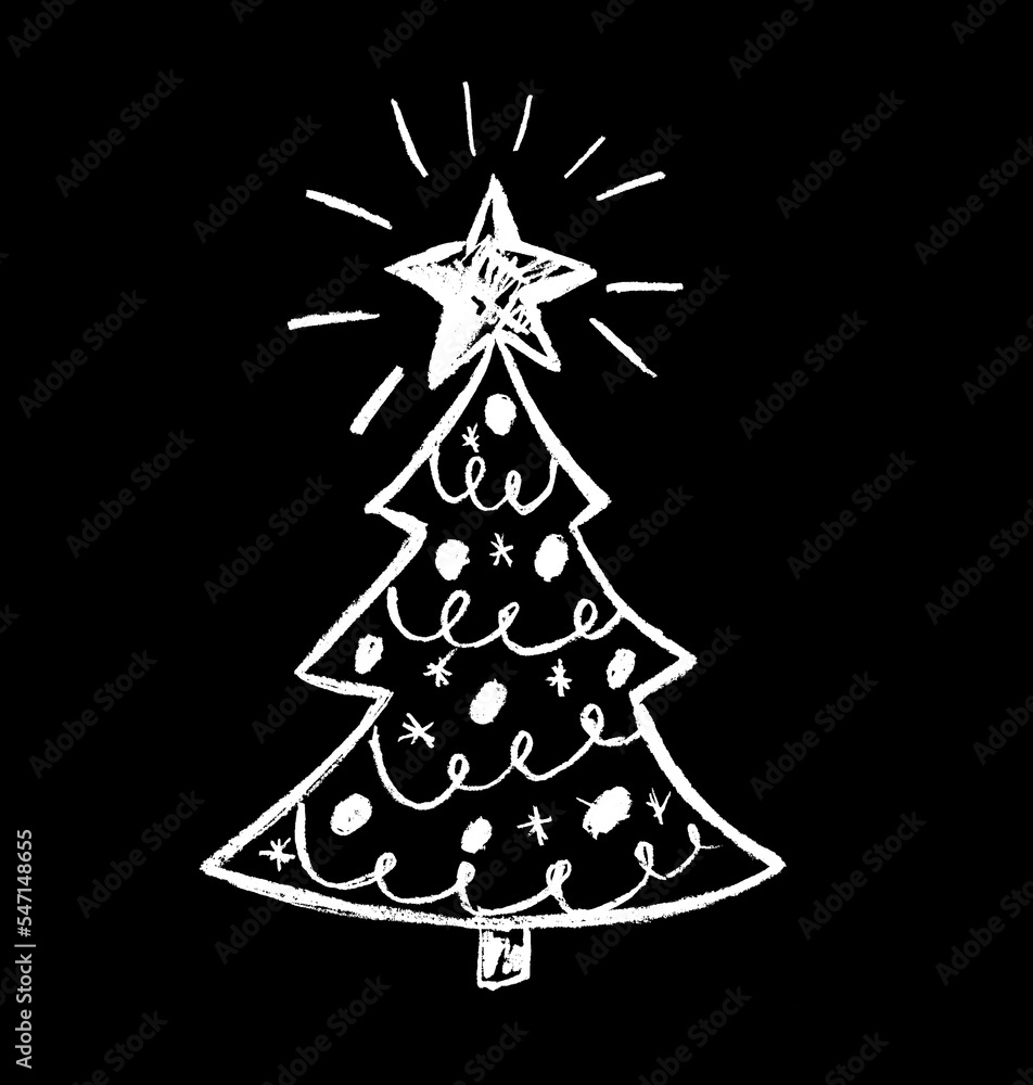 Obraz premium on a black background, a white Christmas tree with a star