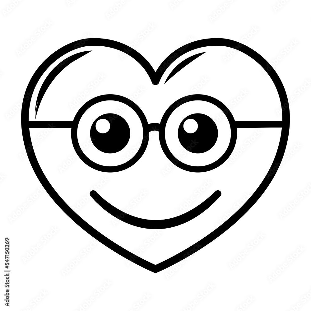 Line art hearts emoticon. Emotional hearts with black thin line