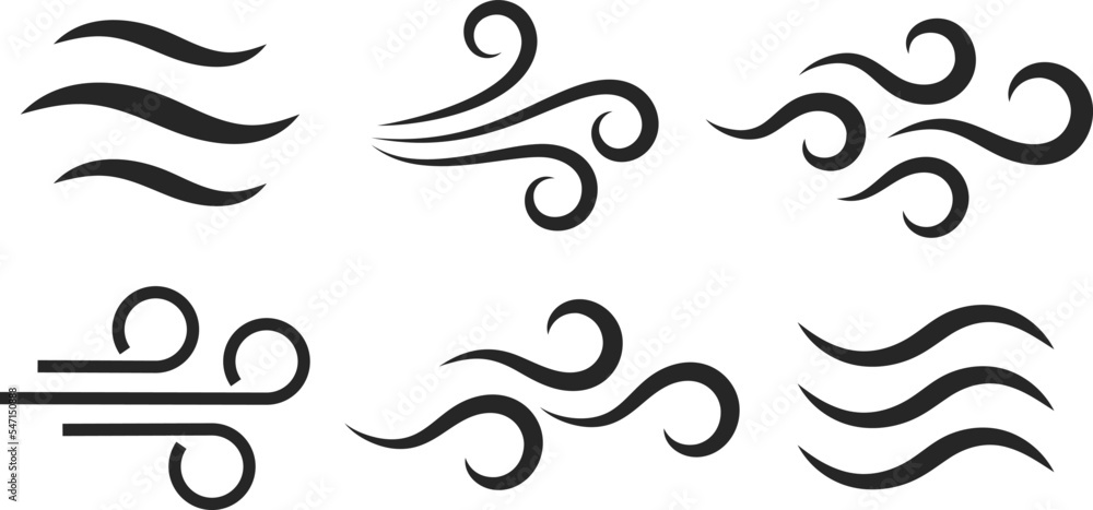 Wind puff icons, breeze symbols