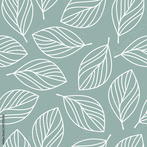 White outline vector leaves seamless pattern. Abstract line branches floral backdrop illustration. Wallpaper  background  fabric  textile  print  wrapping paper or package design.
