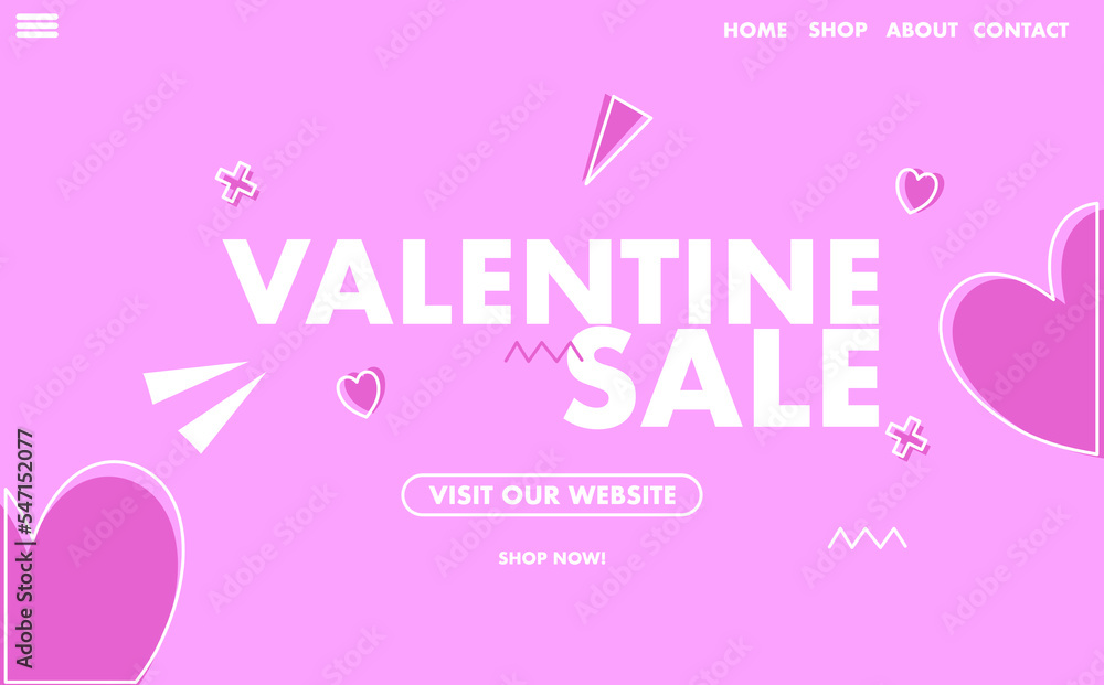 Valentine day sale landing page, banner design
