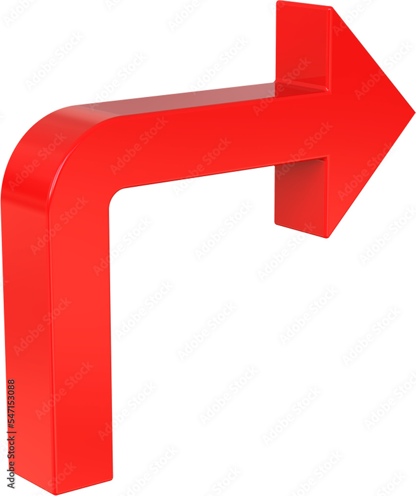 Red forward arrow isolated on transparent background. 3D rendering
