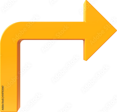 Orange forward arrow isolated on transparent background. 3D rendering