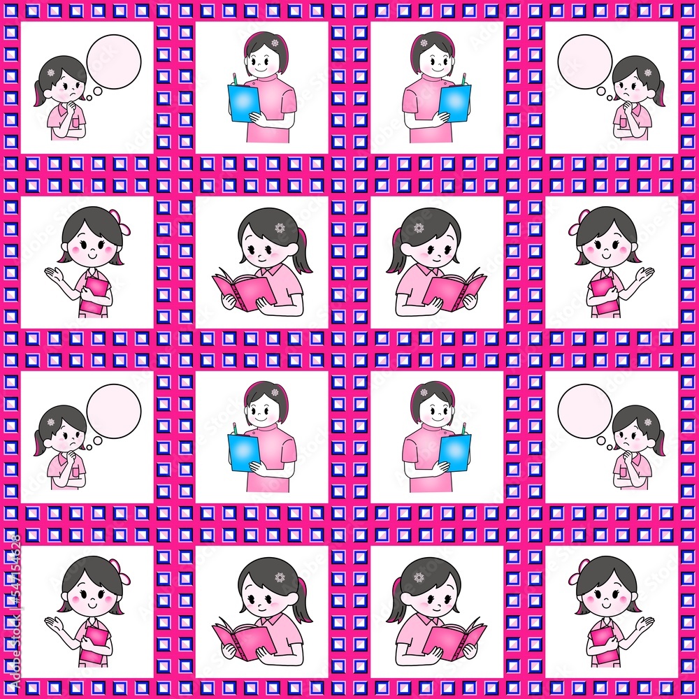 The cute girl lifestyle in modern seamless pattern The cute girl lifestyle in modern seamless pattern