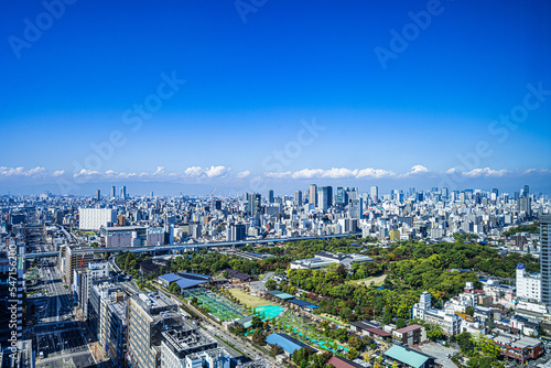 あべのハルカスから見た青空背景の大阪風景　【大阪風景】 photo