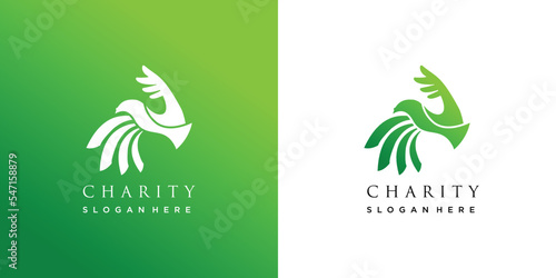 Charity logo with dove and hand concept illustration design vector