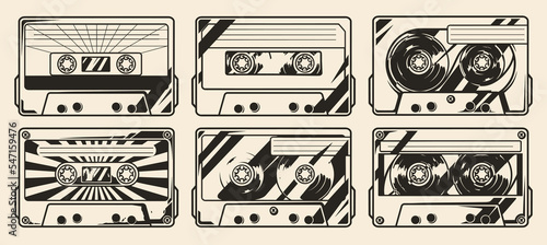 Audio cassette set monochrome vintage