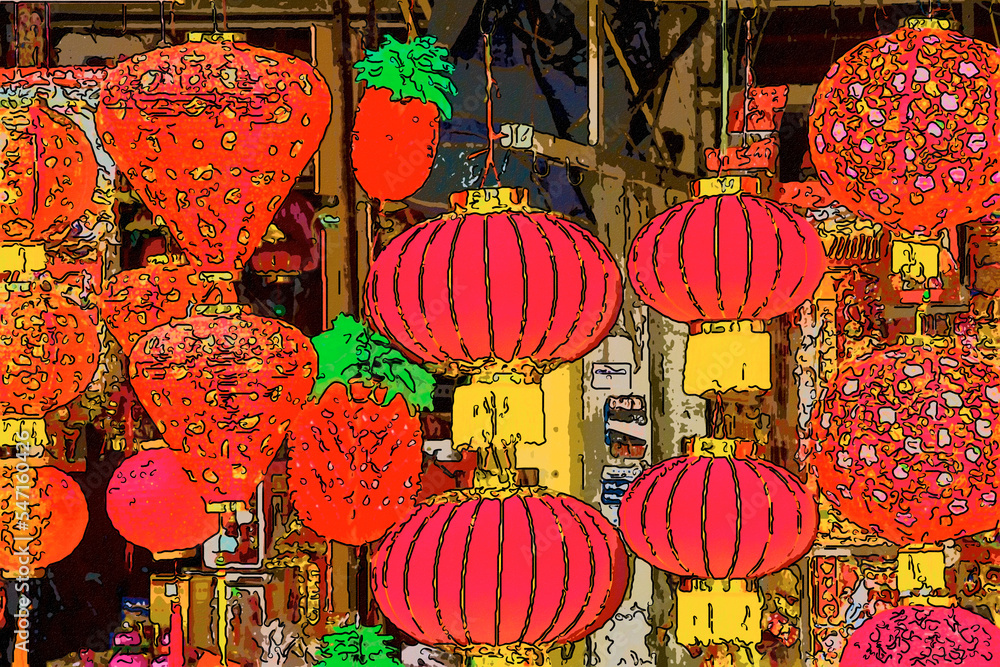 red lantern for Chinese New Year in Georgetown in Penang, Malaysia