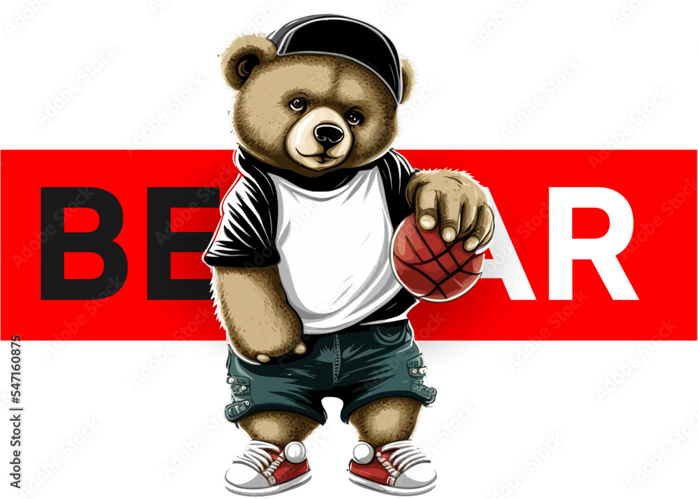 Bear in sportswear plays basketball isolated on a white background. Vector  illustration Stock Vector | Adobe Stock