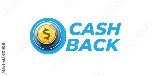 vector money cash back horizontal banner design template with cash back icon and coins isolated on modern white background. 3d cashback bonus or money refund label horizontal banner
