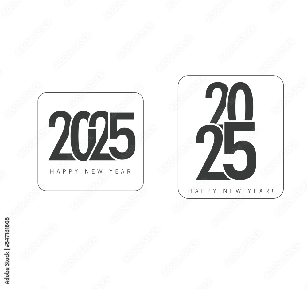 2025 labels. Set of 2025 Happy New Year logo text design. 2025 number