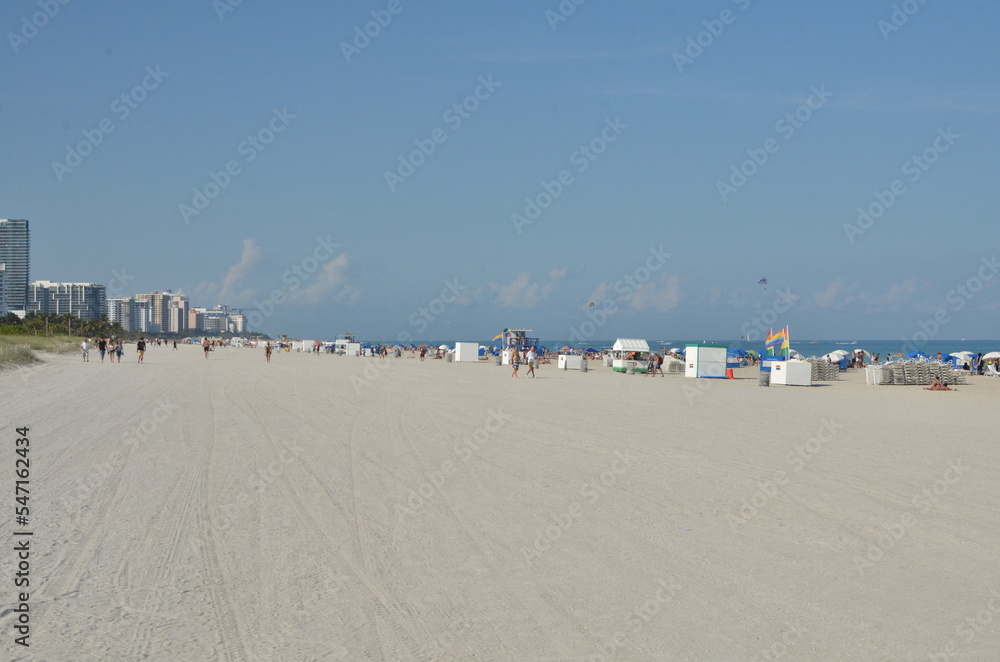 Miami Beach Florida Crowded White Sand Blue Sky