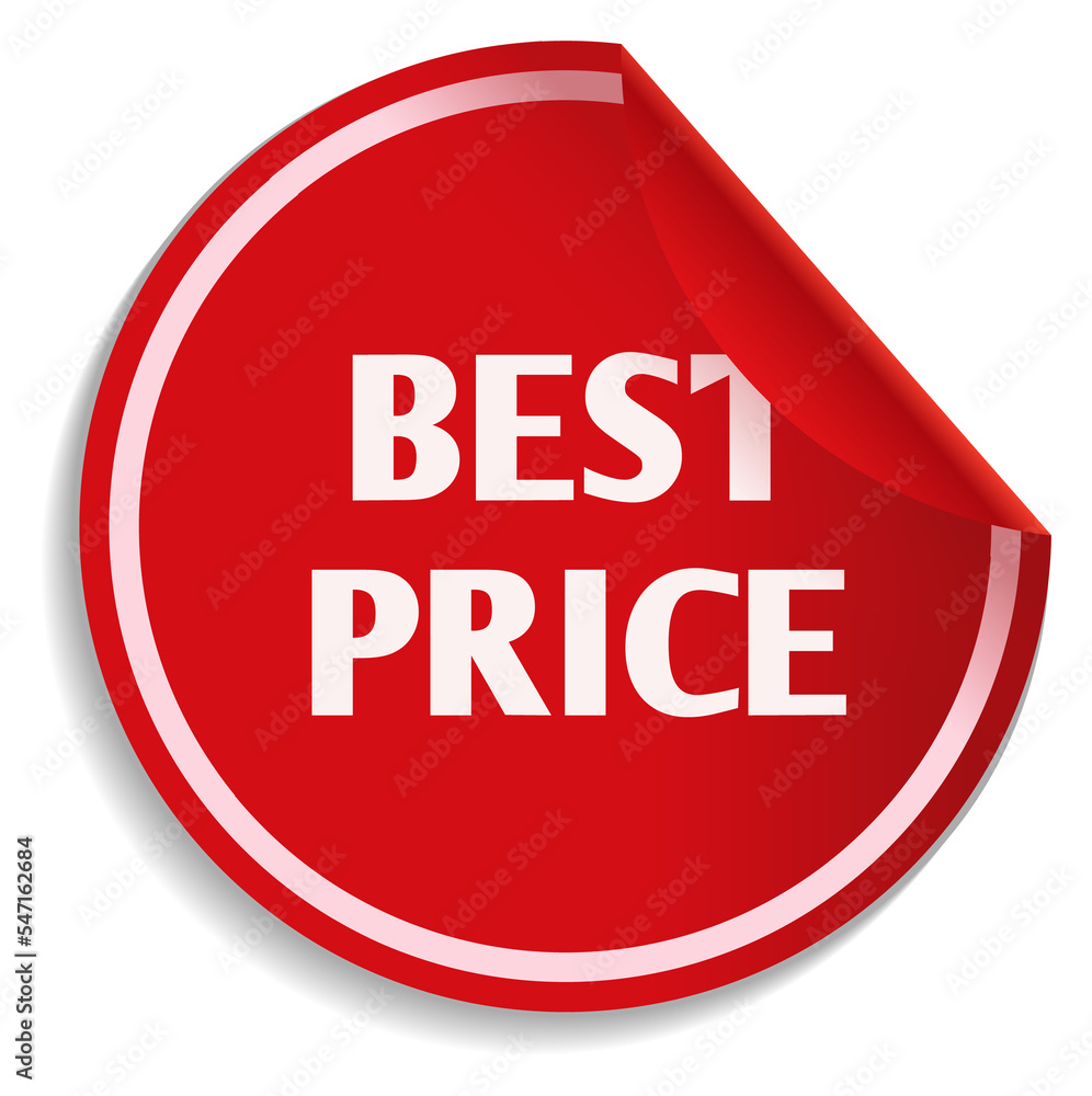 Best price sticker. Red round label with curled corner Best price sticker. Red round label with curled corner