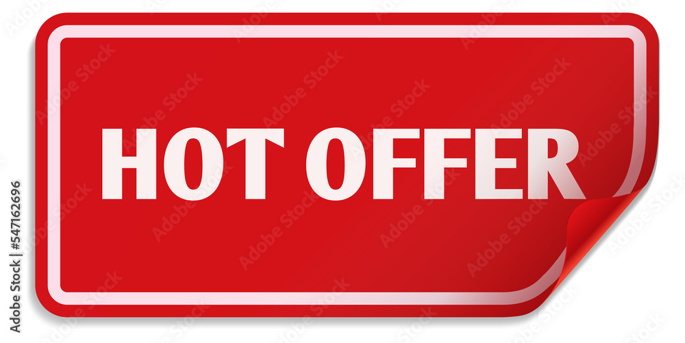 Hot offer sticker with curled corner. Red label mockup Hot offer sticker with curled corner. Red label mockup