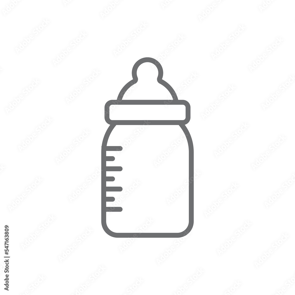 eps10 grey vector milk feeding bottle line art icon isolated on white ...