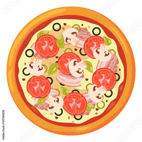 Pizza capricciosa cartoon icon. Italian cuisine top view