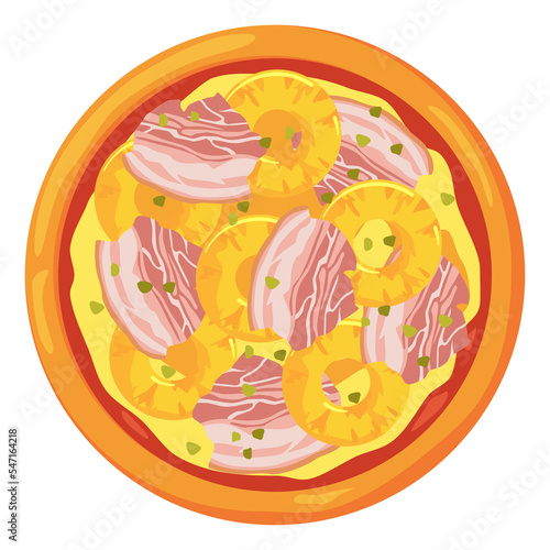 Hawaiian pizza with pineapple top. Fast food cartoon icon