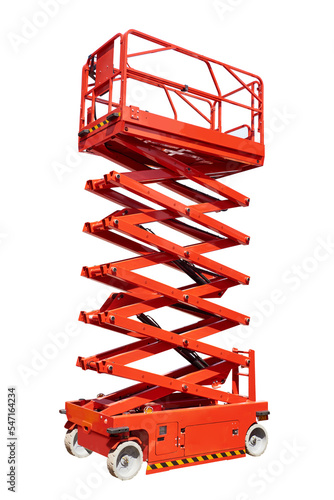 Foto Construction scissor lift isolated white
