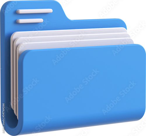 Blue folder isolated on transparent background. 3D rendering