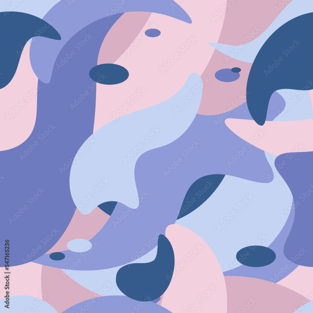 Obraz premium Abstract seamless background design. Abstract geometric pattern with different smooth flowing shapes. Purple, violet, pink colors, for fabric, wrapping, backdrop.