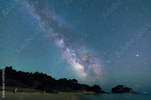 Scenic view of Milky Way seen at beach in Bormes les Mimosas in south of France