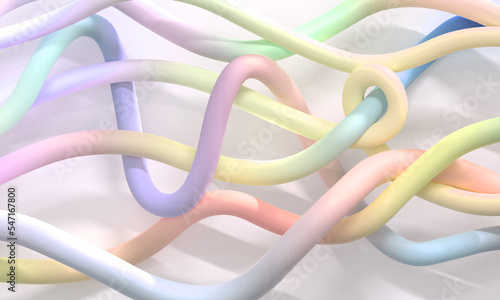 Waves of colored volumetric curves with a gradient on a white background . Three-dimensional .Abstract 3D Render