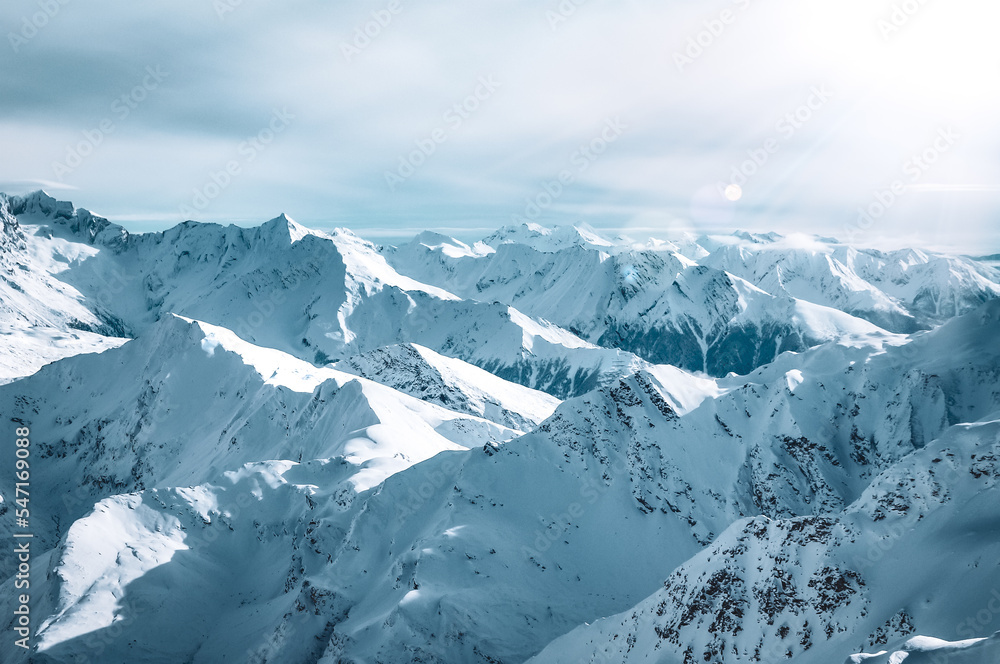 Wild and untouched snowy mountain landscape in breathtaking winter atmosphere photographed in Mölltal Glacier ski resort. Mölltaler glacier, Flattach, Kärnten, Austria, Europe.