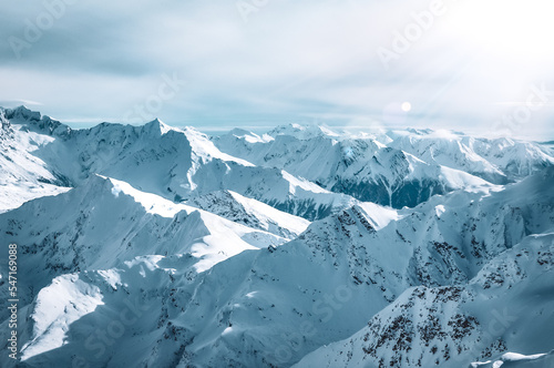 Wild and untouched snowy mountain landscape in breathtaking winter atmosphere photographed in Mölltal Glacier ski resort. Mölltaler glacier, Flattach, Kärnten, Austria, Europe. © Michael