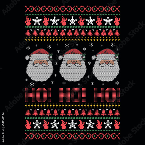 Ho! ho! ho! - Ugly Christmas sweater designs - vector Graphic