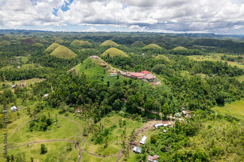 Aerial of the famous Chocolate Hills Complex in Carmen, Bohol, Philippines.