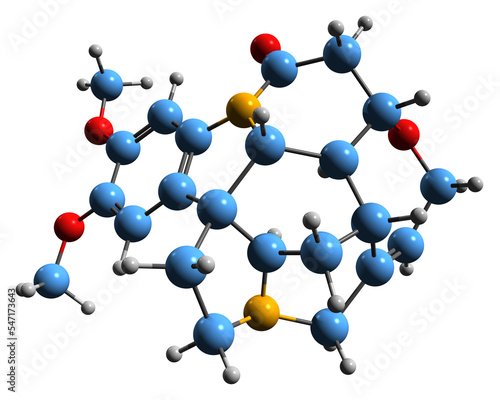  3D image of Brucine skeletal formula - molecular chemical structure of  alkaloid isolated on white background
