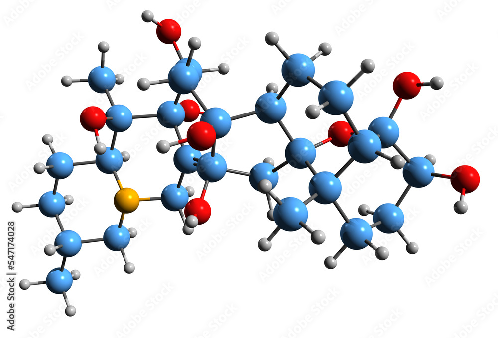 3D image of Veracevine skeletal formula - molecular chemical structure of alkaloid isolated on white background
3D image of Veracevine skeletal formula - molecular chemical structure of alkaloid isolated on white background
