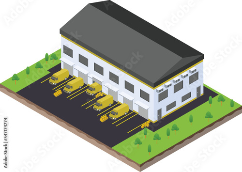 isometric scene of van at warehouse logistic hall unloading process in Company business