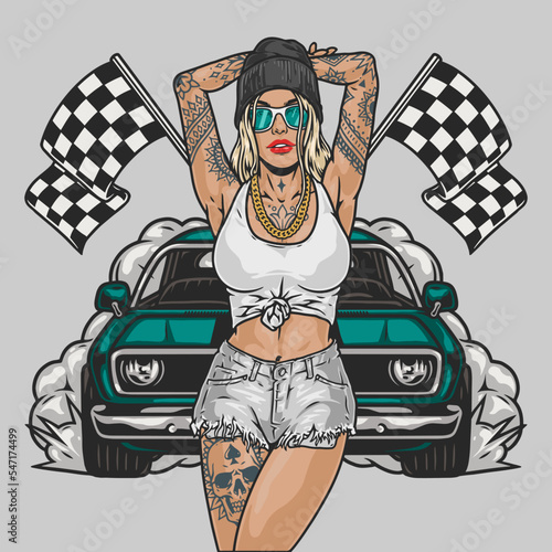 Street racer girl colorful element