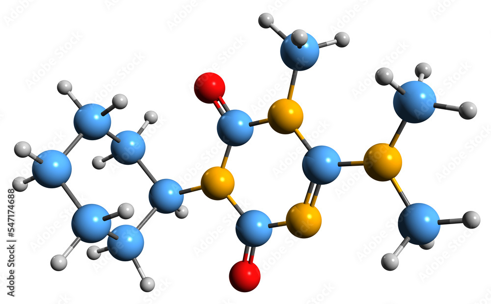 3D image of Hexazinone skeletal formula molecular chemical structure