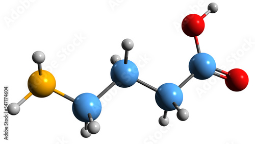  3D image of gamma-aminobutyric acid skeletal formula - molecular chemical structure of 3-Carboxypropylamine isolated on white background
 photo