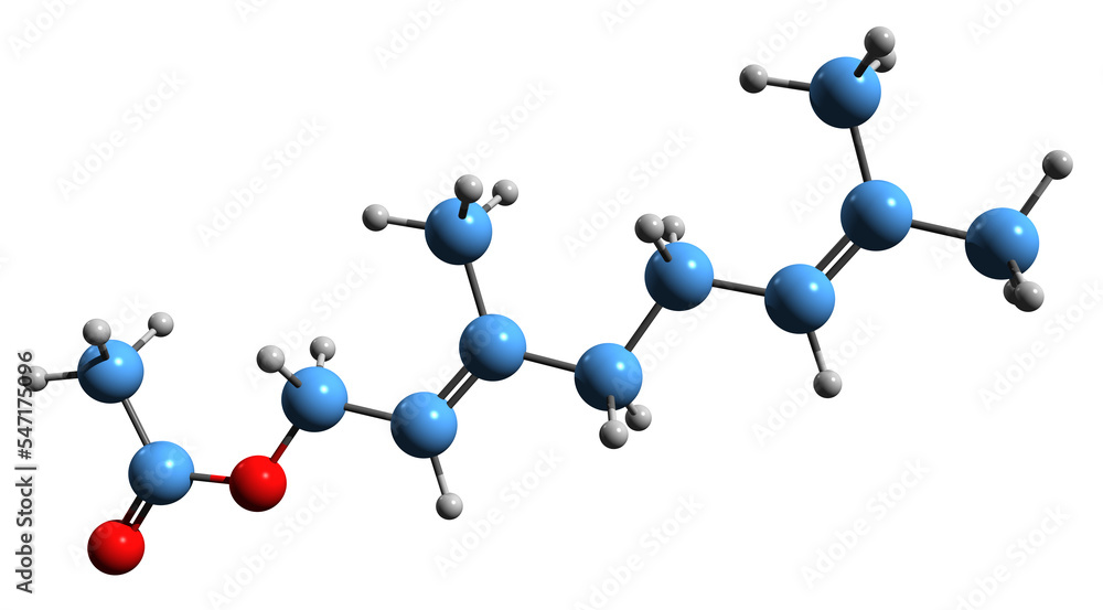 3D image of Geranyl acetate skeletal formula - molecular chemical ...