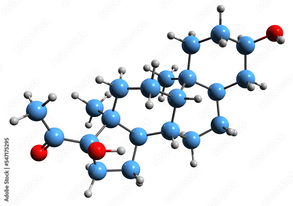 3D image of hydroxyallopregnanolone skeletal formula - molecular chemical structure of naturally occurring neurosteroid isolated on white background
3D image of hydroxyallopregnanolone skeletal formula - molecular chemical structure of naturally occurring neurosteroid isolated on white background