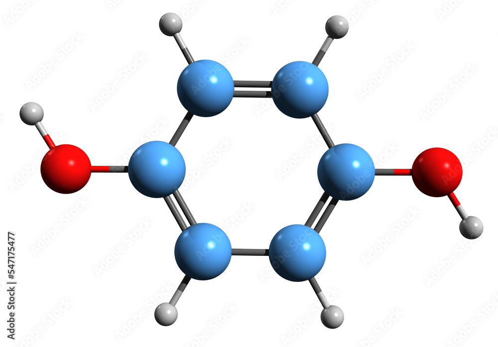3D image of Hydroquinone skeletal formula - molecular chemical structure of Idrochinone isolated on white background
3D image of Hydroquinone skeletal formula - molecular chemical structure of Idrochinone isolated on white background