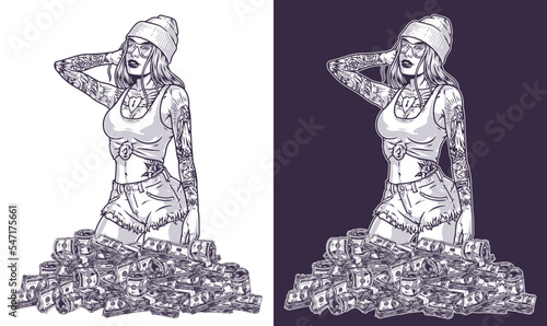 rich tattoo girl monochrome logotype