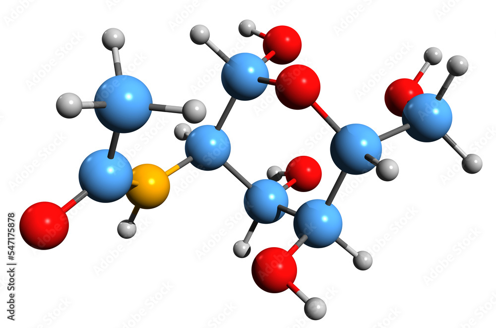 3D image of Glucosamine skeletal formula - molecular chemical structure of amino sugar 2-Amino-2-deoxy-glucose isolated on white background 3D image of Glucosamine skeletal formula - molecular chemical structure of amino sugar 2-Amino-2-deoxy-glucose isolated on white background