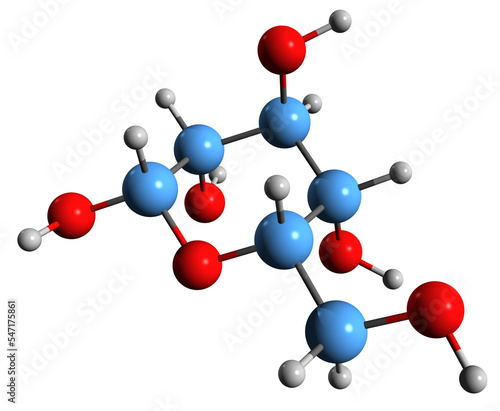 Fényképezés 3D image of Glucose skeletal formula - molecular chemical structure of  monosacc