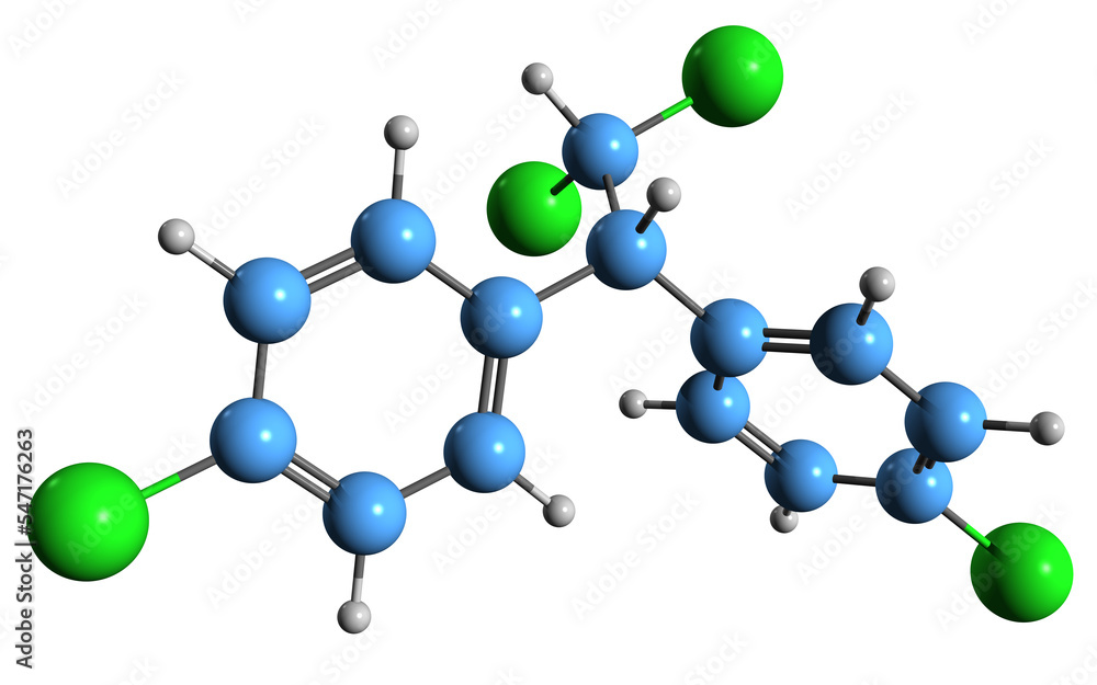 3D image of Dichlorodiphenyldichloroethane skeletal formula - molecular chemical structure of organochlorine insecticide DDD isolated on white background
3D image of Dichlorodiphenyldichloroethane skeletal formula - molecular chemical structure of organochlorine insecticide DDD isolated on white background
