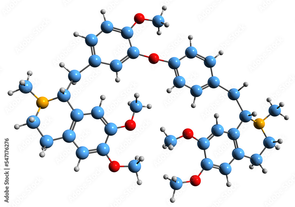 3D image of Dauricine skeletal formula - molecular chemical structure of plant metabolite isoquinoline alkaloid isolated on white background
3D image of Dauricine skeletal formula - molecular chemical structure of plant metabolite isoquinoline alkaloid isolated on white background