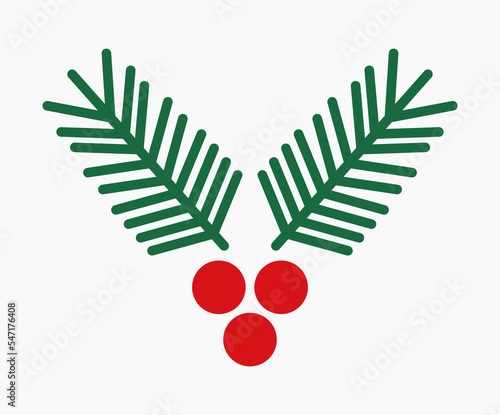 Christmas tree branch and red berries icon design element.