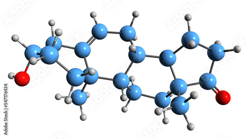 3D image of Dehydroepiandrosterone skeletal formula - molecular chemical structure of  steroid hormone precursor DHEA isolated on white background
 photo